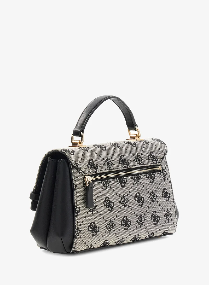 جس حقيبة يد ميليندا مزينة بشعار مع مقبض علوي وغطاء قلاب